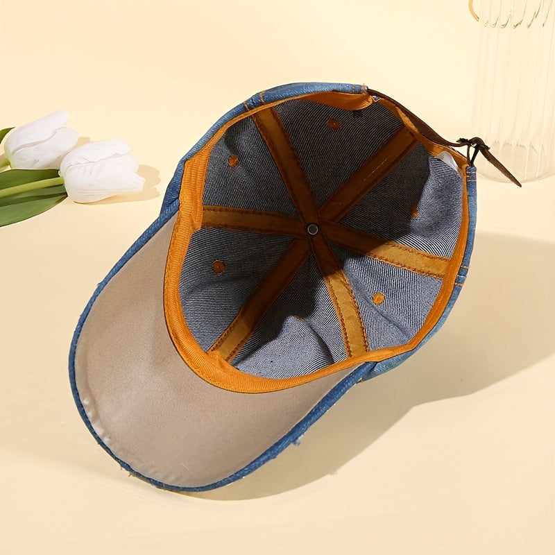 Denim Y2K Baseball Cap Rhinestone Decor Washed Distressed Sun Hat