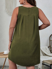  Solid Pleated Round Neck Mini Tank Dress