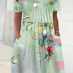 Floral Print Short Sleeve Dress With Pockets
