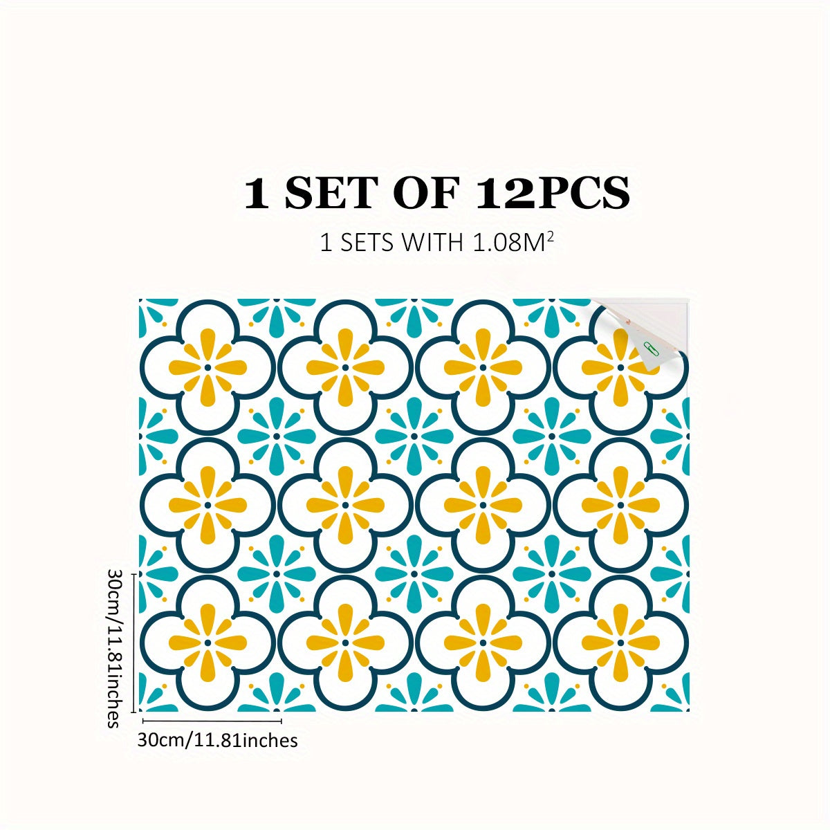 12pcs Moroccan Style Floor Stickers Waterproof Non-slip Tile Stickers