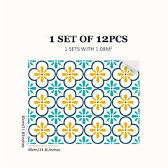 12pcs Moroccan Style Floor Stickers Waterproof Non-slip Tile Stickers
