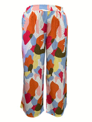 Women's Plus Contrast Elastic Wide Leg Trousers
