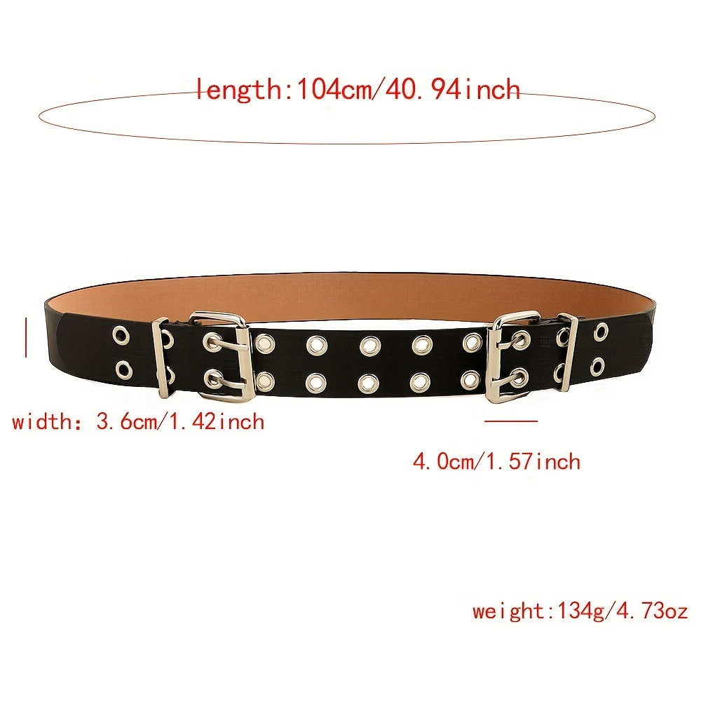Punk Double Pin Buckle Belt Hip Hop Eyelet Hollow Out Belt Unisex