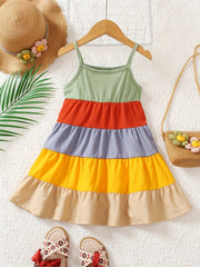 Girls Rainbow Thin Strap Summer Dress