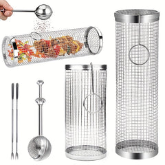 5pcs Stainless Steel BBQ Cage Grill Cage Seasoning Filter BBQ Fork