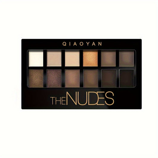 12-Color Nude Eyeshadow Palette with Mirror & Brush
