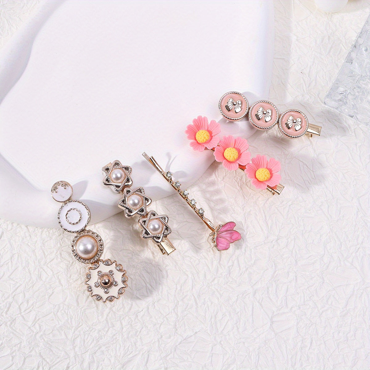 5pcs Pearl Rhinestone Flower Hairpin for Hair Bangs Braids
