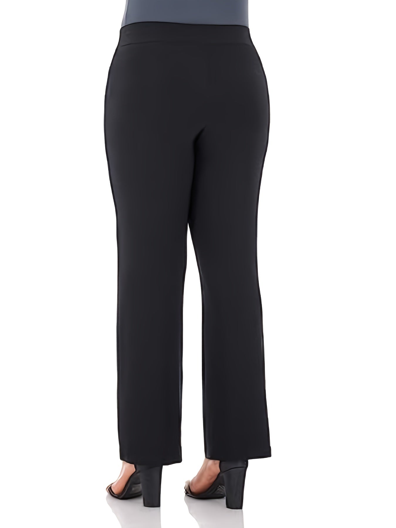  Solid High Stretch Straight Leg Workwear Trousers