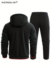 Men's Thermal Sports Suit Set for Winter - Jacket with Hood and Comfy Pants