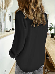  Solid Long Sleeve Button Up Lapel Collar Shirt Top