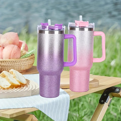 40oz Glitter Tumbler Stainless Steel Water Bottle With Lid & Straw