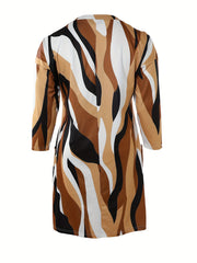 Women's Plus Stripe Print Long Sleeve V Neck Dress