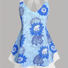  Floral Print V Neck Layered Split Strap Tank Top