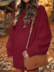  Cable Lantern Sleeve Sweater Dress Loose Fit M