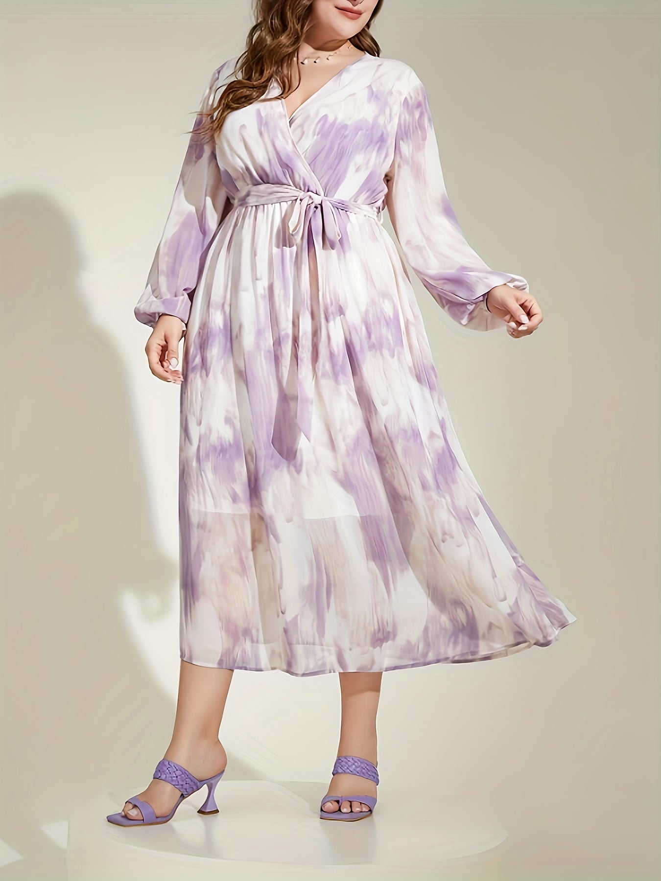  Tie Dye Maxi Dress with Lantern Sleeves
