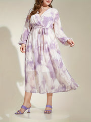 Tie Dye Maxi Dress with Lantern Sleeves