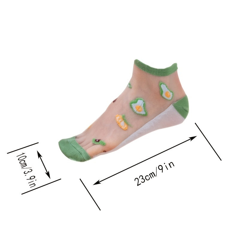 5 Pairs Funny Pattern Mesh Socks Women's Short Stockings
