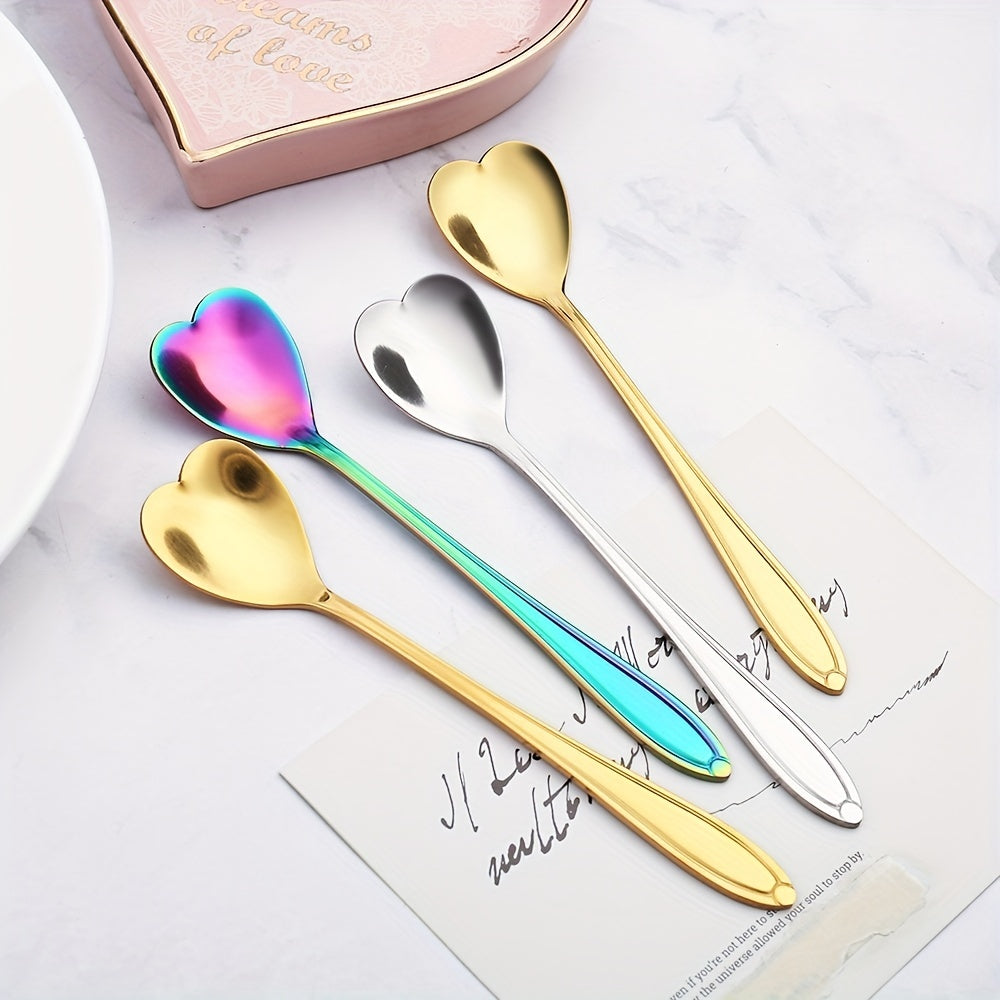 4pcs Heart Shaped Coffee & Dessert Spoon Set Tea Coffee Desserts