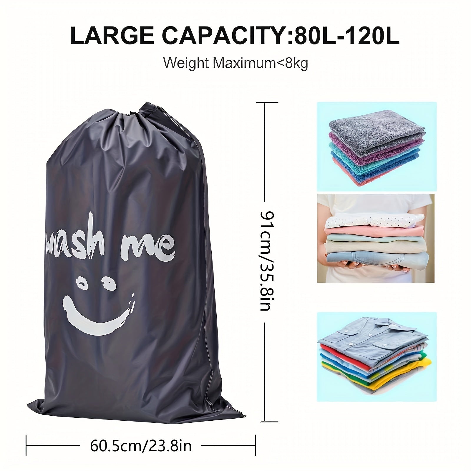 Joyful Face Drawstring Laundry Bag Durable Large Capacity Sky Grey