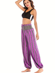 Women's Plus Stripe Print High Rise Tie Front Baggy Fitne