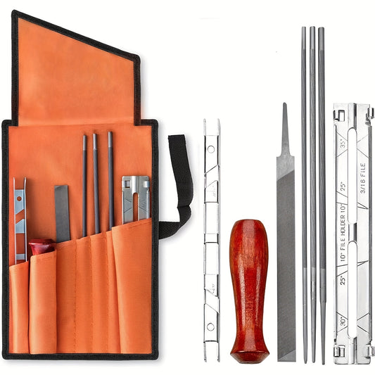 Chainsaw Sharpener File Kit 10pcs Set 5/32, 3/16, 17/32 Wood Handle