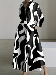 Women's Plus Abstract Stripe Print Long Sleeve Maxi Dress