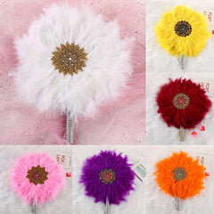 Colorful Plush Fan Inlaid Rhinestone Large Round Faux Feather Fan