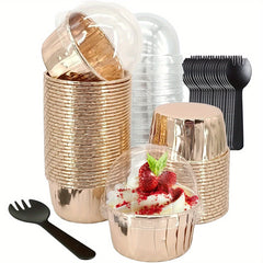 50pcs Disposable Muffin Cups With Lids, Spoons and Glossy Cupcake Liners