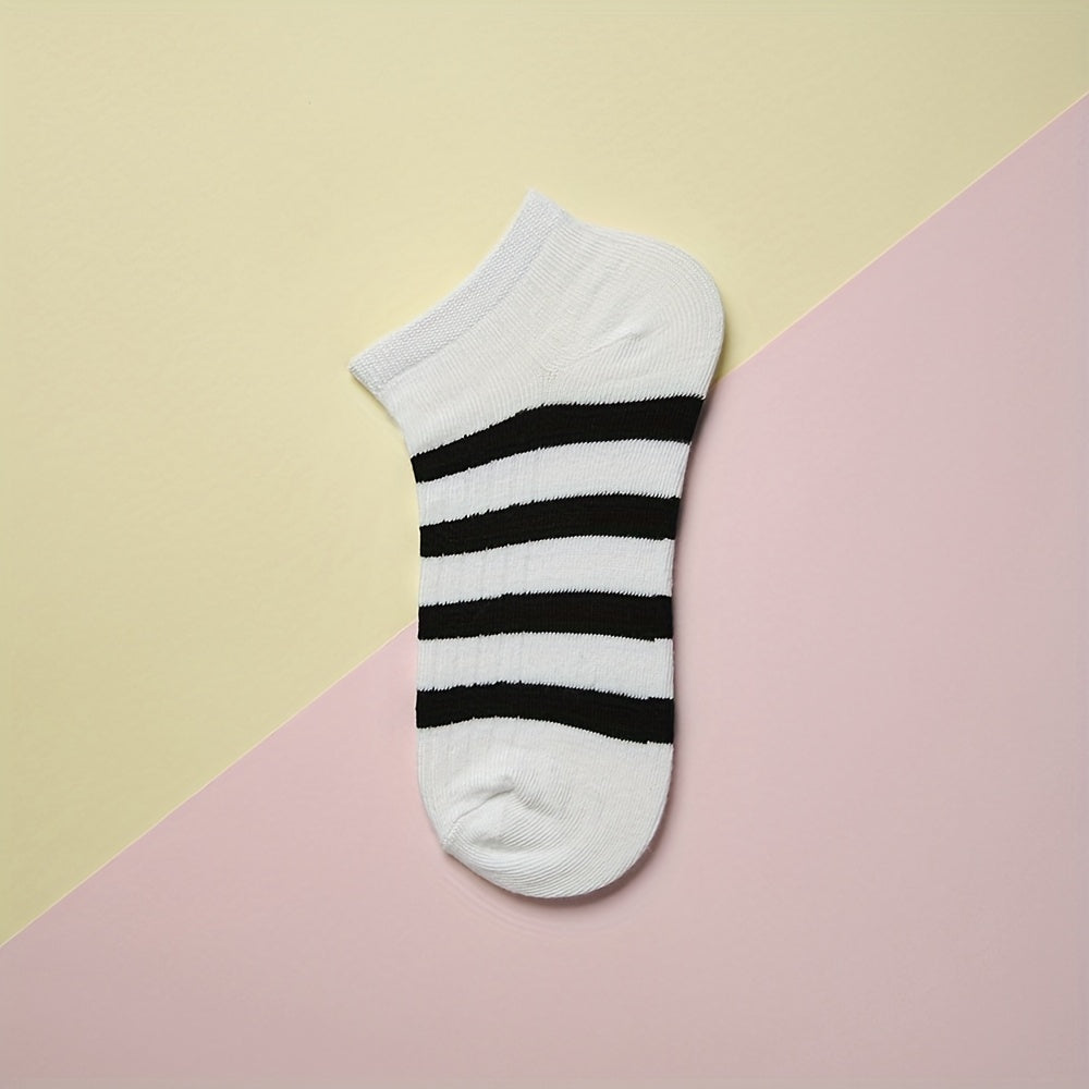 5 Pairs Striped Ankle Socks Soft & Lightweight Women's Stockings