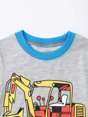 Excavator Cartoon Print Toddler Boys 2PC Pajamas Set