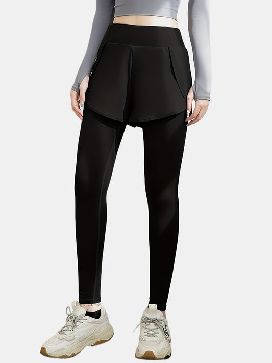 High Waist Yoga Sports Pants with Side Pockets Solid Leggings Skorts