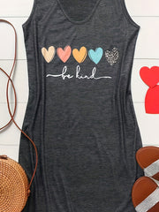  Art Letter & Heart Print Round Neck Tank Dress