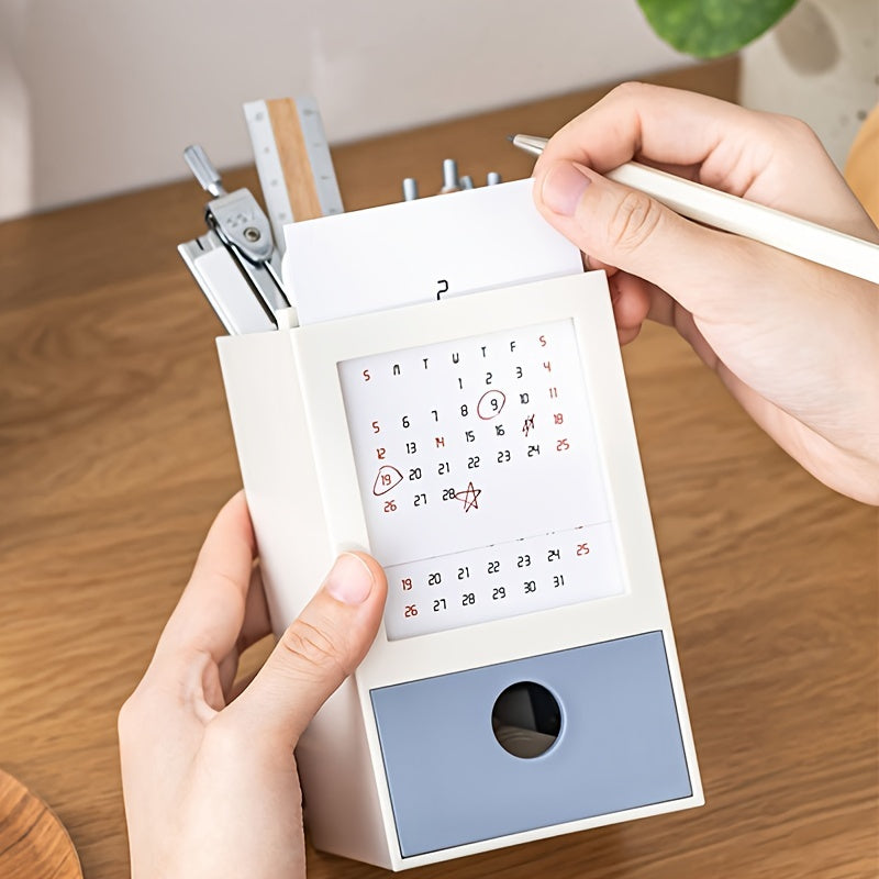 1pc Desk Calendar Note Storage Box Pen Holder Year School