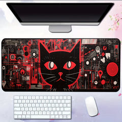 Cyber Kitten Pattern Mouse Pad - Anime Office Keyboard Pad