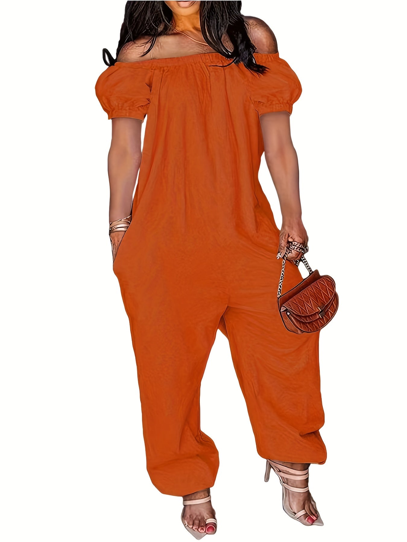  Off Shoulder Bubble Sleeve Jumpsuit