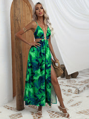 Floral Print Cut Out Cami Dress Backless Spaghetti Dress