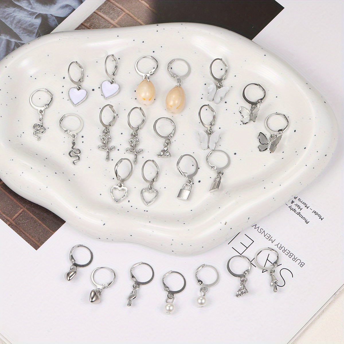 Heart Butterfly Lock Dangle Earrings Set for Women Girls Gift
