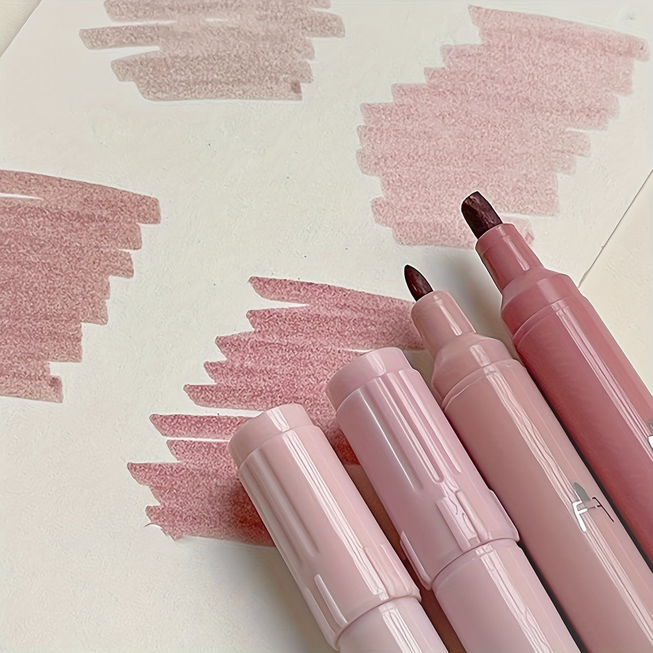 4pcs Pink Double Headed Highlighter Pens Water Based Quick Dry For School Office