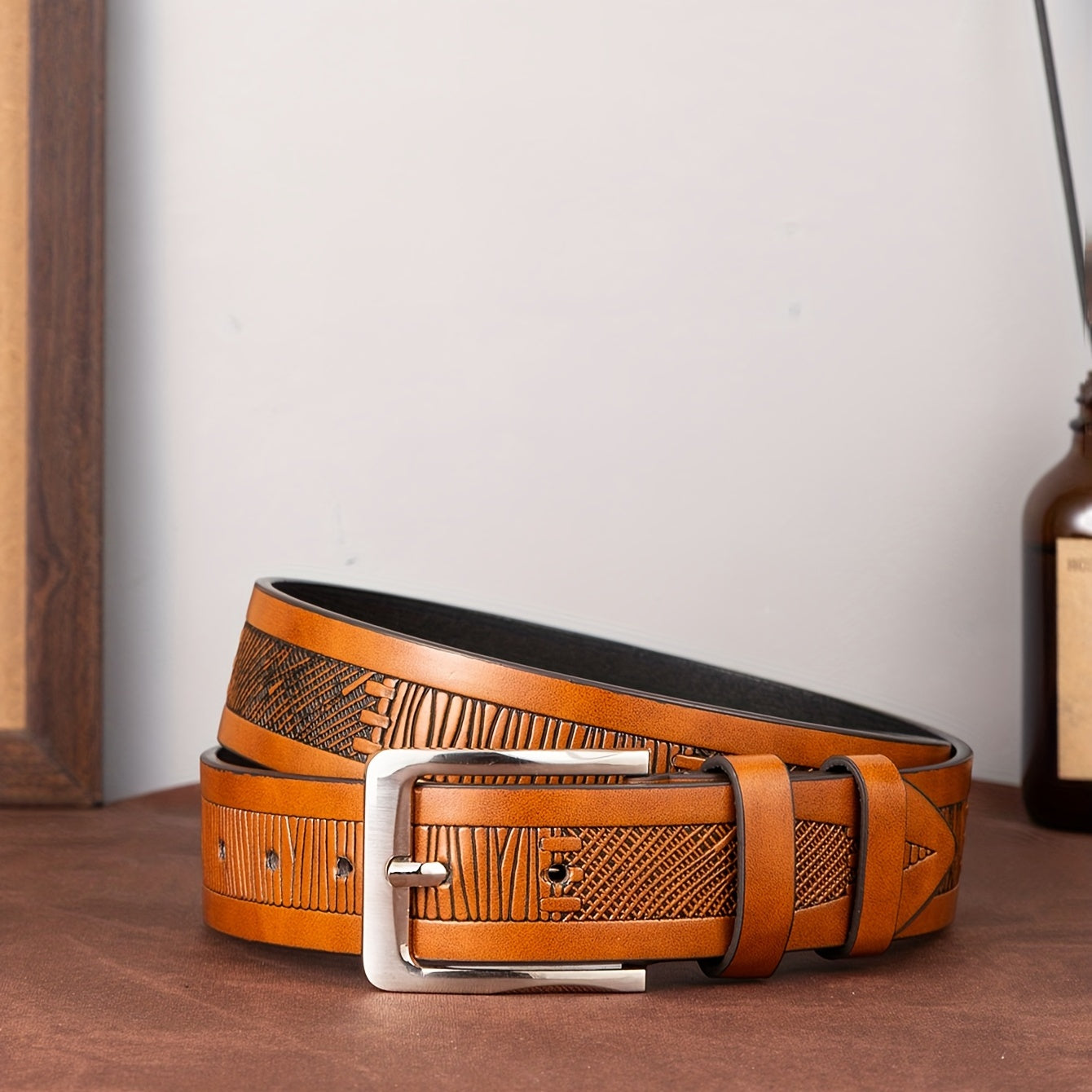 Men's Letter Style Single Jack Dress Belt Casual Alloy Needle Buckle PU Belt