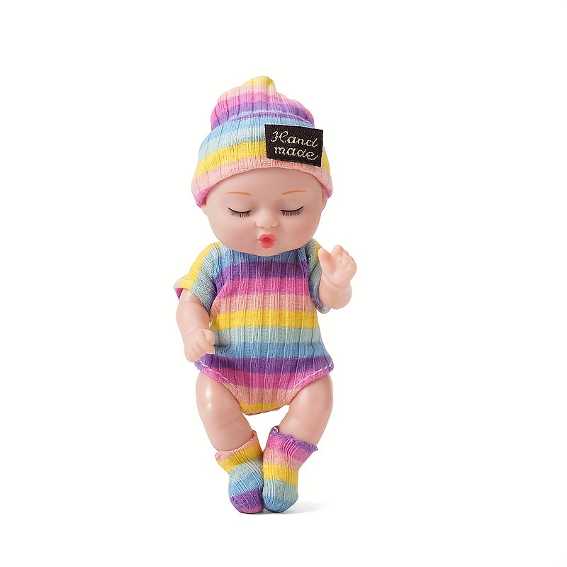 4 Inch Reborn Doll in Rainbow Onesie with Hat & Socks