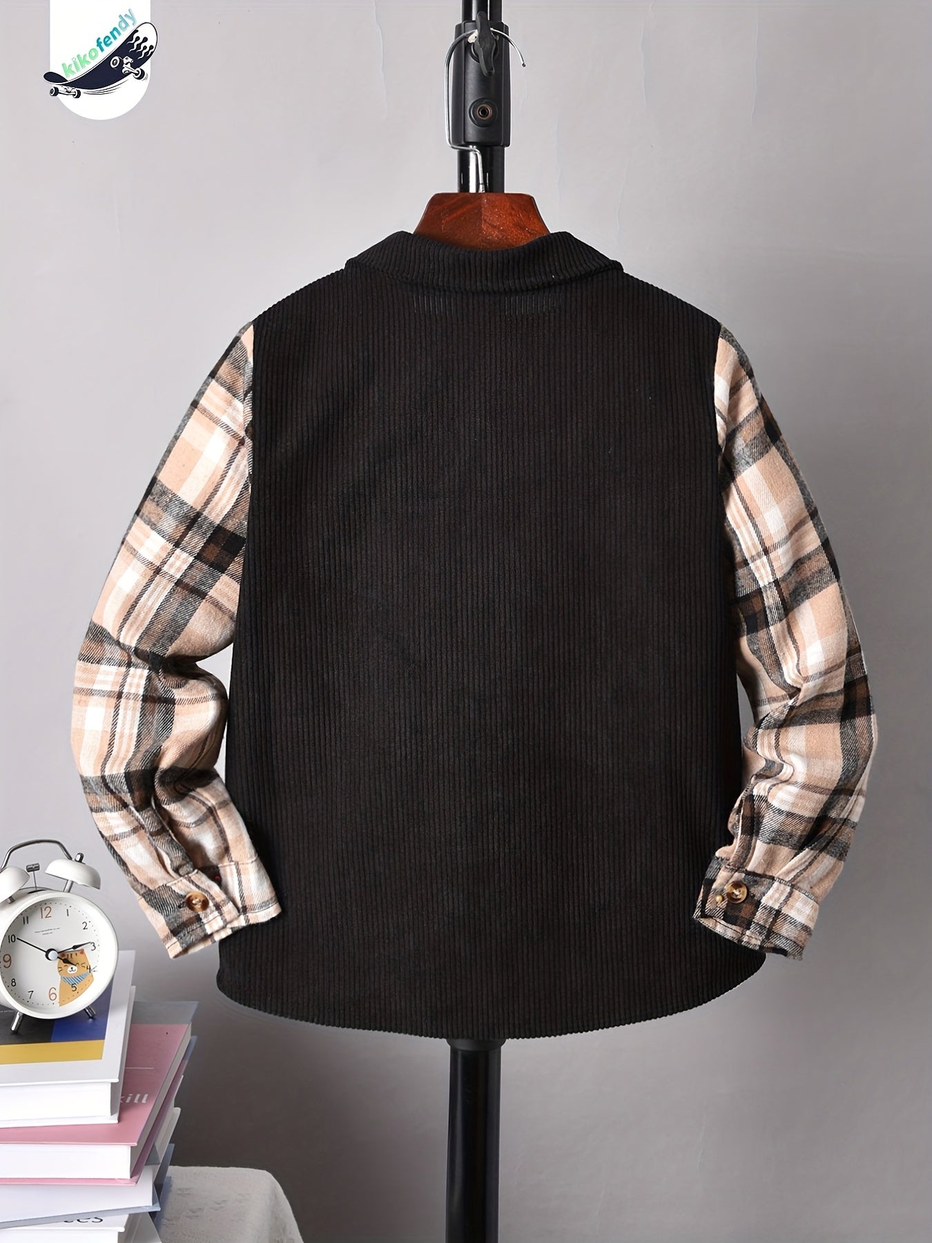 Boy's Plaid Fleece Jacket Casual Lapel Button Up Coat