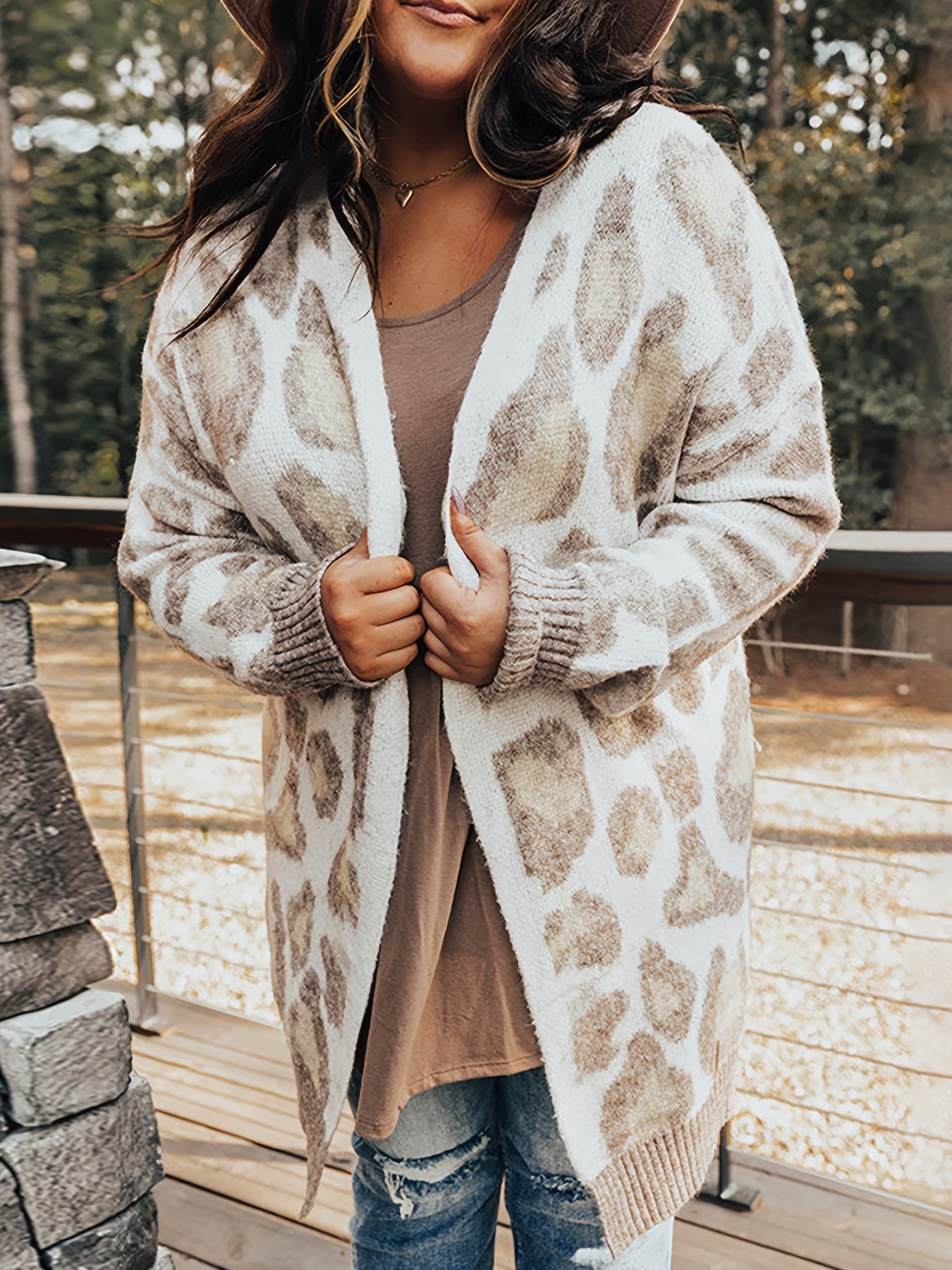  Leopard Print Open Front Cardigan