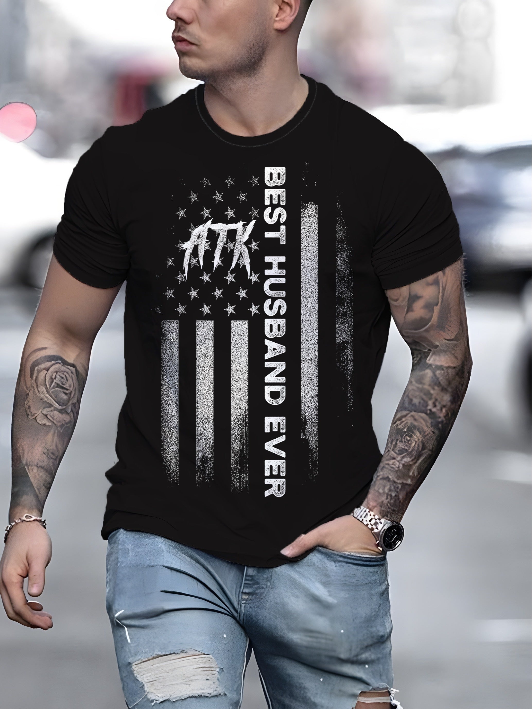 Flag Pattern Print Men's Short Sleeve Comfy T-shirt