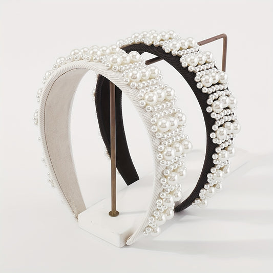 Pearl Decor Wide Head Hoop Headband for Women Wedding Party