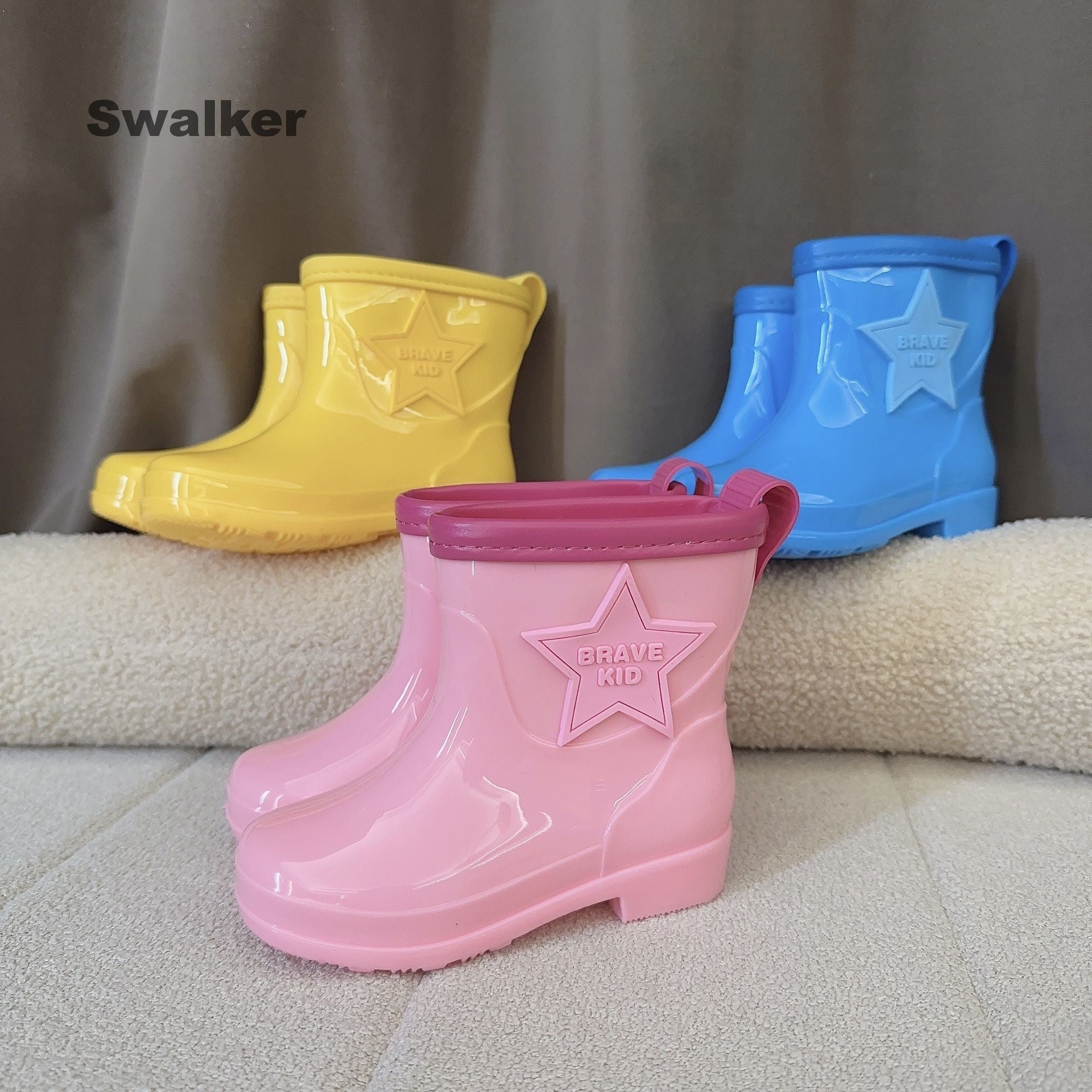 Swalker Star Solid Slip On Rain Boots For Girls Waterproof Non Slip Rain Boots
