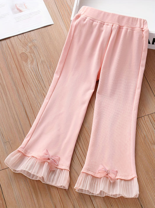 Girls' Bow Decor Flared Stitching Pants