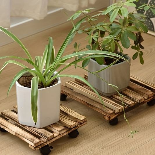 Solid Wood Flower Pot Tray Base with Universal Wheel