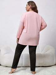  Lounge Set Women's Plus Letter Print Long Sleeve Tee & Pants