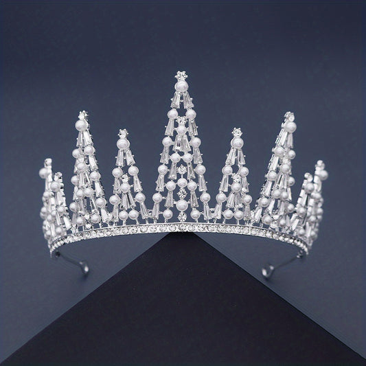Baroque Faux Pearl Crown Birthday Crystal Crown Wedding Tiara