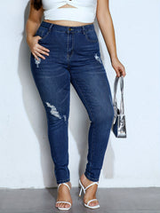  Ripped High Stretch Button Up Skinny Denim Pants